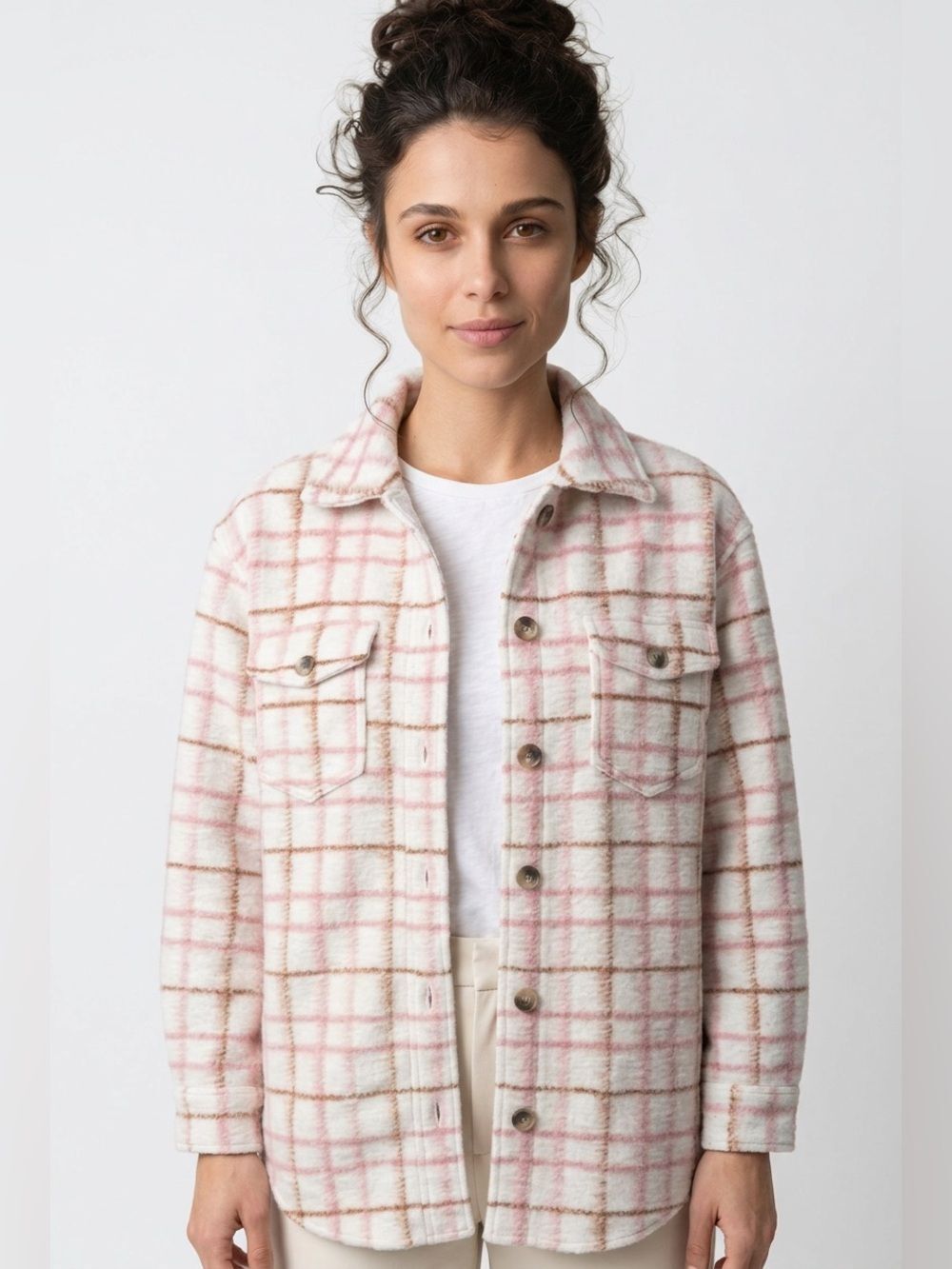 JOIE | Plaid Button Front Shirt Jacket Shacket Pink Blush Women’s Size X-Small